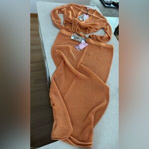 Orange sparkly spec sweater Mesh Skirt and top